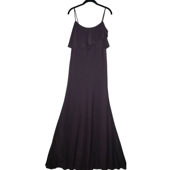 Jenny Yoo Bridesmaid Raisin Purple Flutter Spaghetti Strap Gown Long Dress 8 - Picture 1 of 12